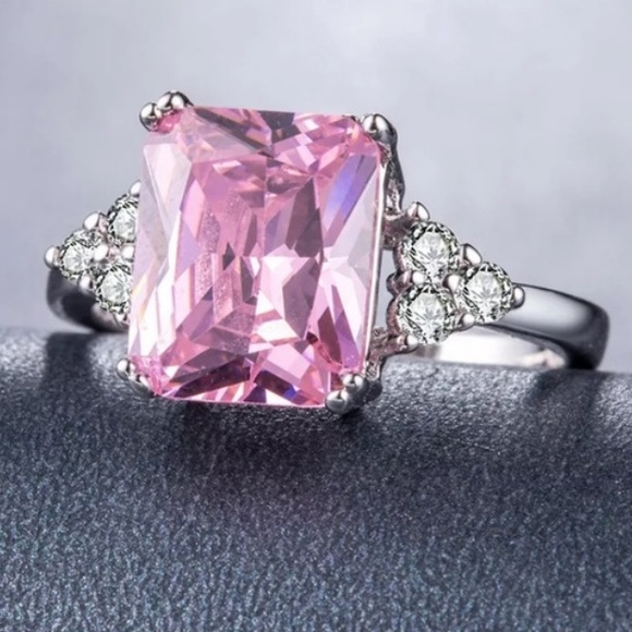 NEW Pink Sapphire & Princess Cut Sterling Silver - Picture 2 of 5